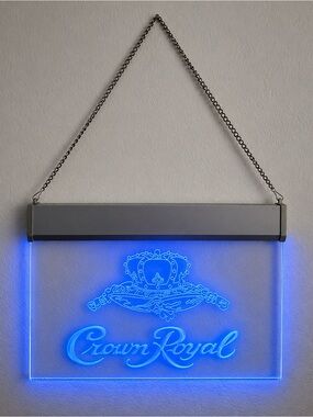 Crown Royal Blue LED Light Up Hanging Bar Sign Acrylic Plexiglass 110V